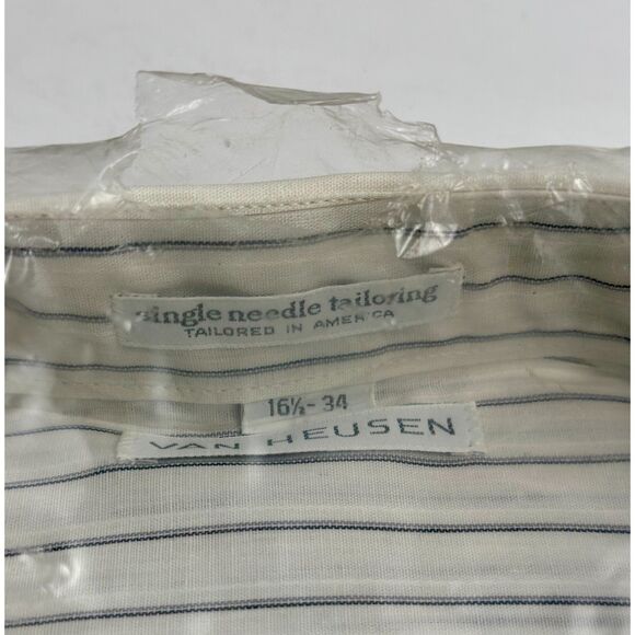 Vntg Van Heusen Long Sleeve Shirt 16 1/2 - 34 White Blk/Gry Stripes NIP Gimbels - Picture 3 of 5